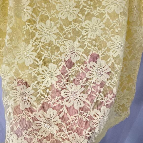 Candies Y2K Babydoll Top XL Yellow Lace Rhinestone Floral - Picture 12 of 12